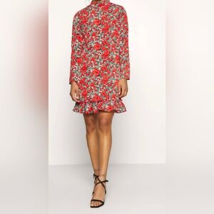Missguided+ Vibrant Floral Long Sleeve Dress Size 14